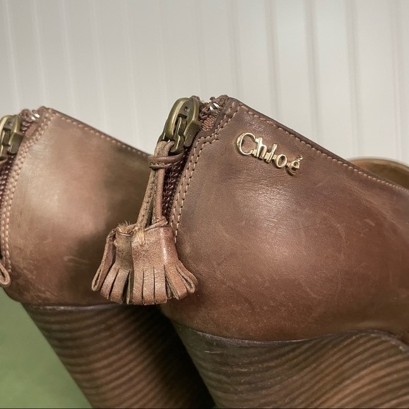 Chloe Stacked Heel Wedges w Peep Toes in Leather - Picture 6 of 13